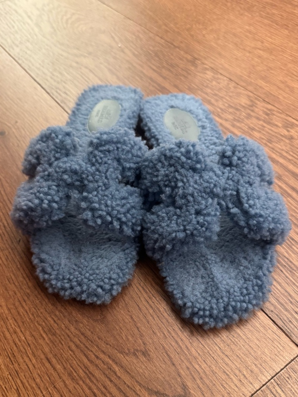 Hermes Blue Fuzzy Shearling Slide Sandals